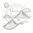 icerberg in antartica, sky full of stars, palm tree, big mountain, sea, a globe to indicate travel tattoo design idea