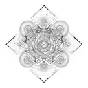 "Dimethyltryptamine molecule made with vine and with a space theme, planets, stars." tattoo design idea