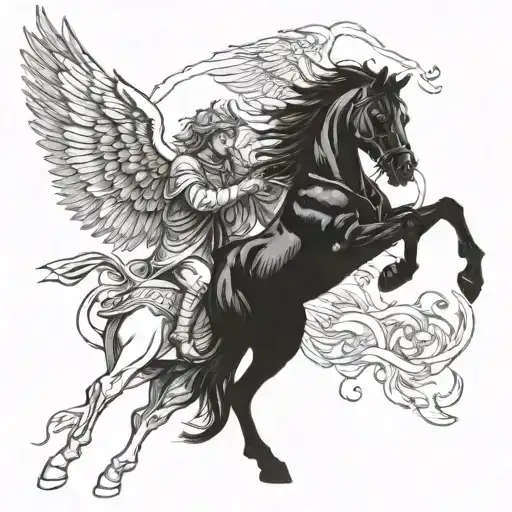 horse and angel fighting demons tattoo design idea