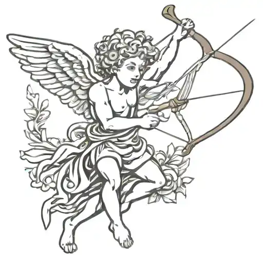 cupid shooting arrow into own head fully body flying  tattoo design idea