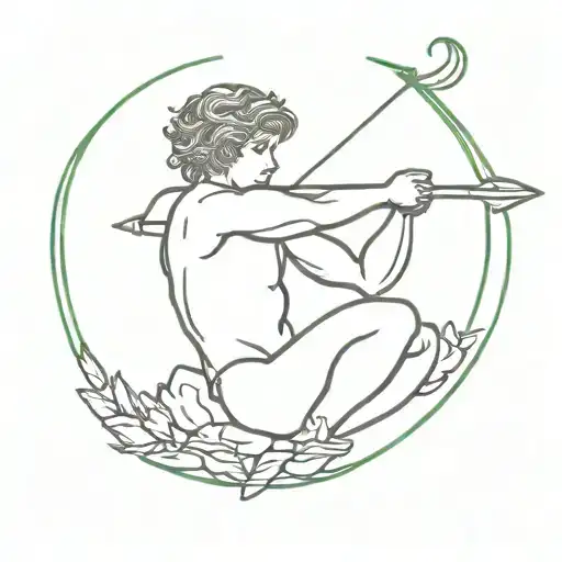 cupid shooting arrow into own head full body made tattoo design idea