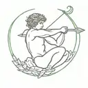 cupid shooting arrow into own head full body made tattoo design idea