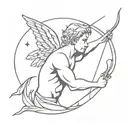 cupid shooting arrow into own head full body made tattoo design idea