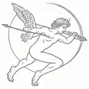 cupid shooting arrow into own head full body made tattoo design idea