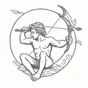 cupid shooting arrow into own head full body made tattoo design idea