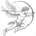 cupid shooting arrow into own head full body made tattoo design idea