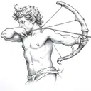cupid shooting arrow into own head full body made tattoo design idea