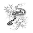 snake with wild flowers around it, wrapping the arm tattoo design idea