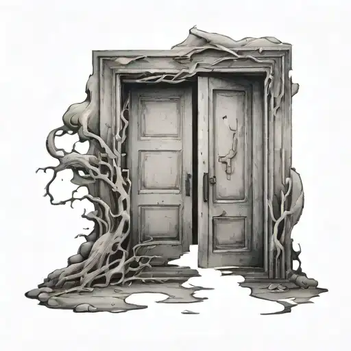 A symbolic tattoo of a closed door transforming into an open doorway of opportunities tattoo design idea