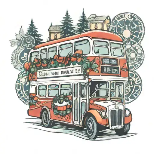 double decker  bus and christmas  tattoo design idea