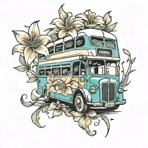 bus and lilly flower tattoo design idea