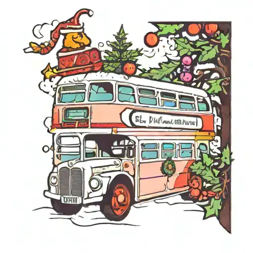 double decker  bus and christmas tree intertwined tattoo design idea