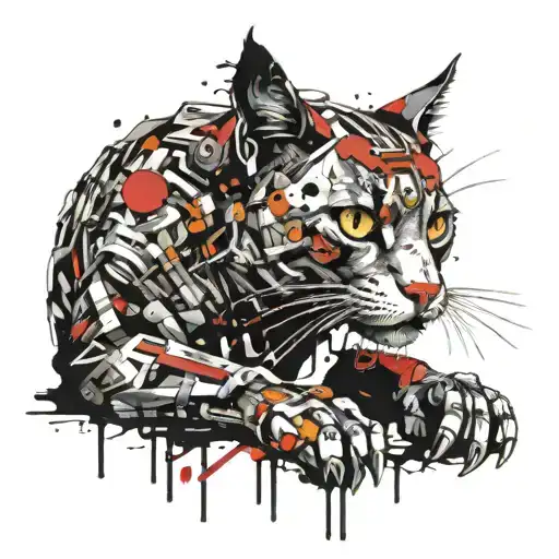 mechanical cat warrior tattoo design idea
