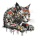 mechanical cat warrior tattoo design idea