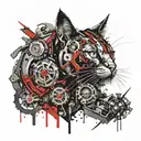 mechanical cat warrior tattoo design idea