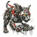 mechanical cat warrior tattoo design idea