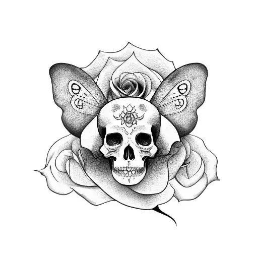 Rose, brujula, mapa, mariposa, calavera  tattoo design idea
