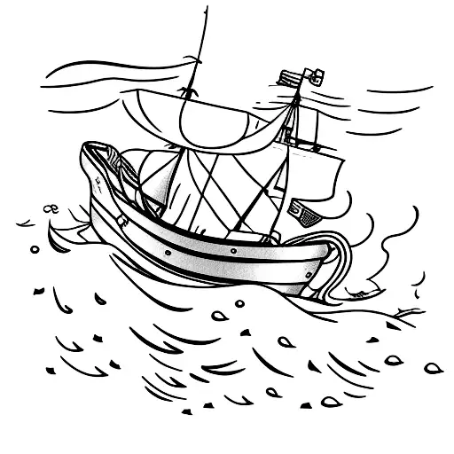 A mariners ship sailing through a stormy sea tattoo design idea