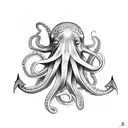 Octopus wrapping its tentacles around an anchor tattoo design idea