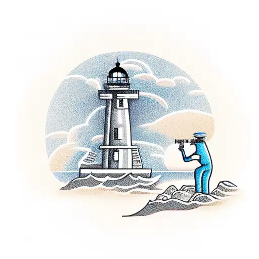 BOAT AND LIGHTHOUSE, ASTRONAUT PLAYING GUITAR, COCONUT TREE tattoo design idea