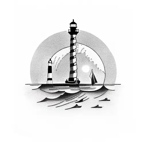 BOAT AND LIGHTHOUSE, ASTRONAUT PLAYING GUITAR, COCONUT TREE tattoo design idea