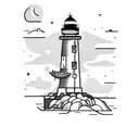 BOAT AND LIGHTHOUSE, ASTRONAUT PLAYING GUITAR, COCONUT TREE tattoo design idea