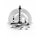 BOAT AND LIGHTHOUSE, ASTRONAUT PLAYING GUITAR, COCONUT TREE tattoo design idea