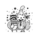 raccoon and bluejay with gumball machine tattoo design idea