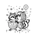 raccoon and bluejay with gumball machine tattoo design idea