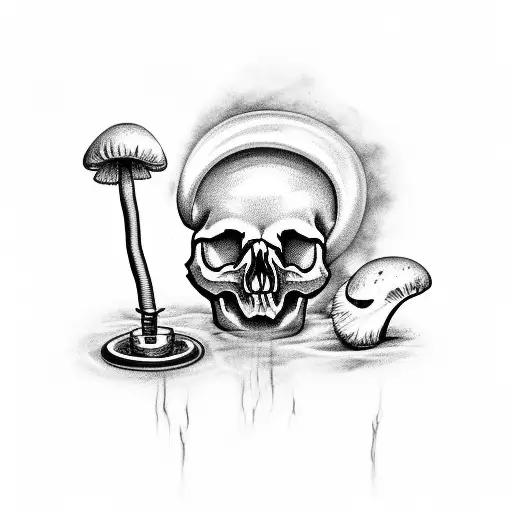 Skull-shaped mushroom growing from a welding torch tattoo design idea