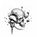 Skull-shaped mushroom growing from a welding torch tattoo design idea