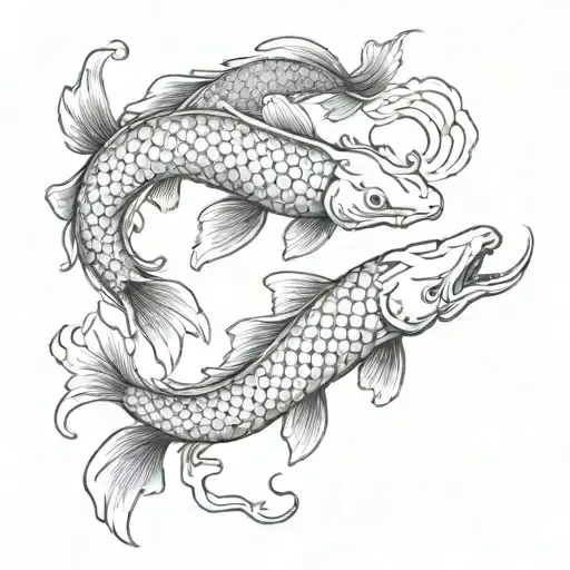 The union of Koi and dragon. A colorless drawing, a little more vitality effect and sharp lines tattoo design idea
