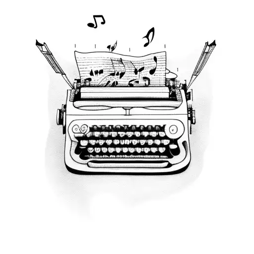 A typewriter surrounded by music notes and coffee beans tattoo design idea