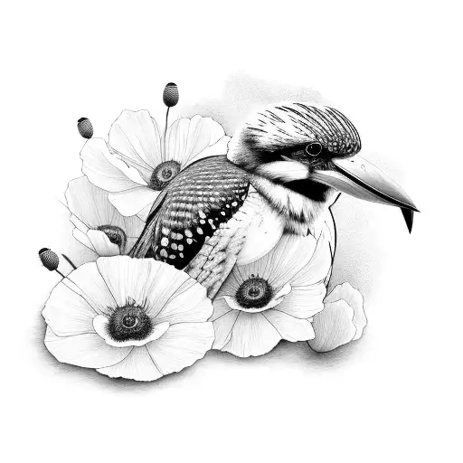 kookaburra with poppies around it  tattoo design idea