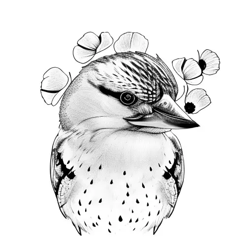kookaburra with poppies around it  tattoo design idea