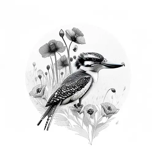 kookaburra with poppies around it  tattoo design idea