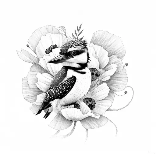 kookaburra with poppies around it  tattoo design idea