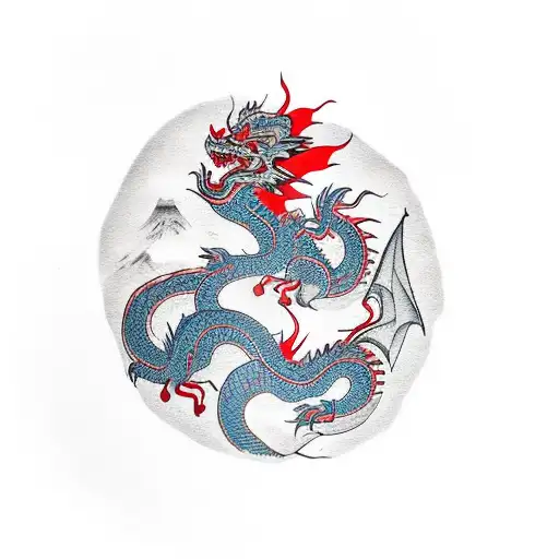 Small vietnamese style dragon in red ink tattoo design idea