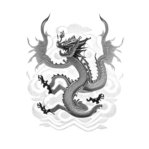 Small vietnamese style dragon in red ink tattoo design idea