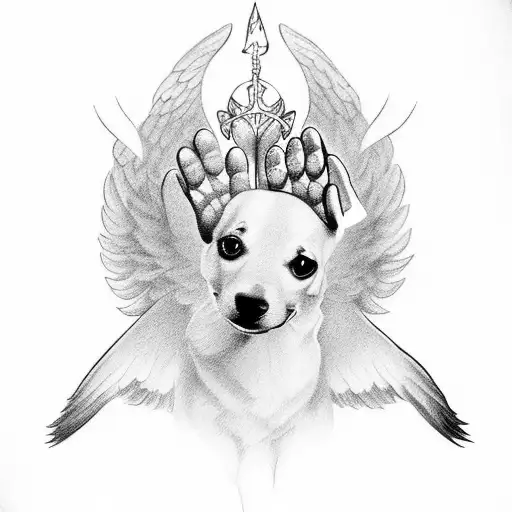 dog paw with angel wings and halo tattoo design idea