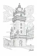 Torre de Belem Lisbon city monuments tattoo design idea