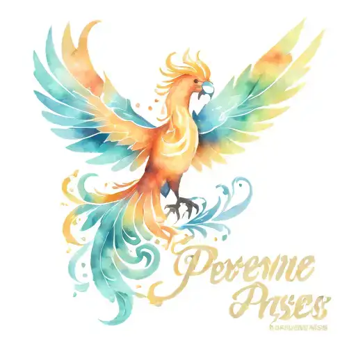 Phoenix raising from the ashes with the words Perseverance tattoo design idea