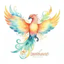 Phoenix raising from the ashes with the words Perseverance tattoo design idea