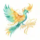 Phoenix raising from the ashes with the words Perseverance tattoo design idea
