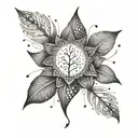 A delicate unalome with intricate leaf details and empowering quotes in a dotwork style tattoo design idea