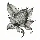 A delicate unalome with intricate leaf details and empowering quotes in a dotwork style tattoo design idea