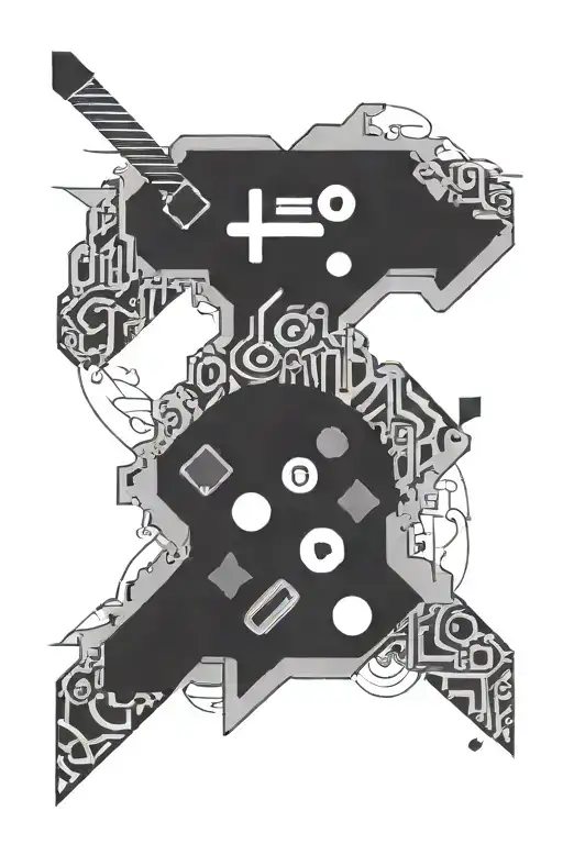 An abstract design combining elements of gaming and music, with a subtle nod to Tennessee tattoo design idea