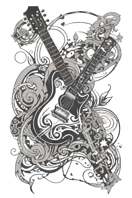 An abstract design combining elements of gaming and music, with a subtle nod to Tennessee tattoo design idea