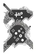 An abstract design combining elements of gaming and music, with a subtle nod to Tennessee tattoo design idea