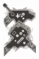 An abstract design combining elements of gaming and music, with a subtle nod to Tennessee tattoo design idea